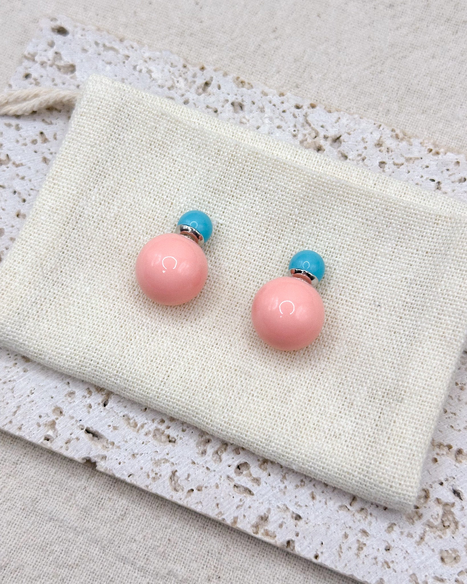 Ora Green Pink Earrings Studs